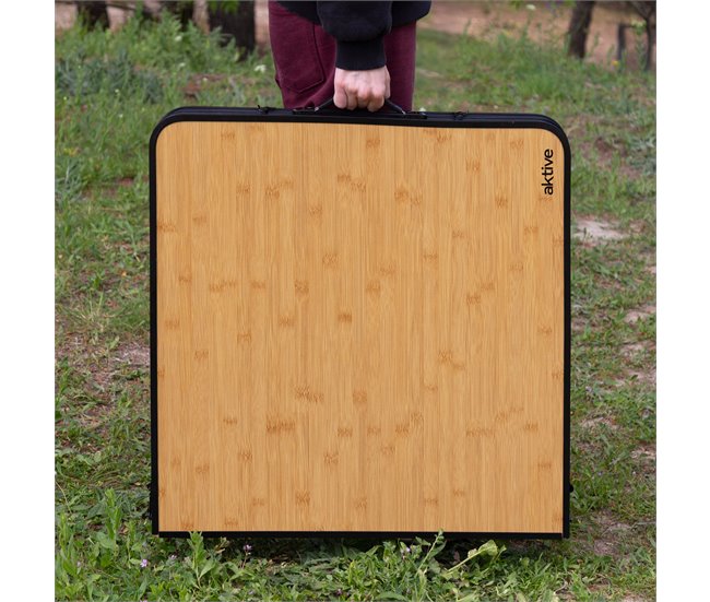 Aktive Mesa plegable aluminio bambú con 4 taburetes Negro/ Madera