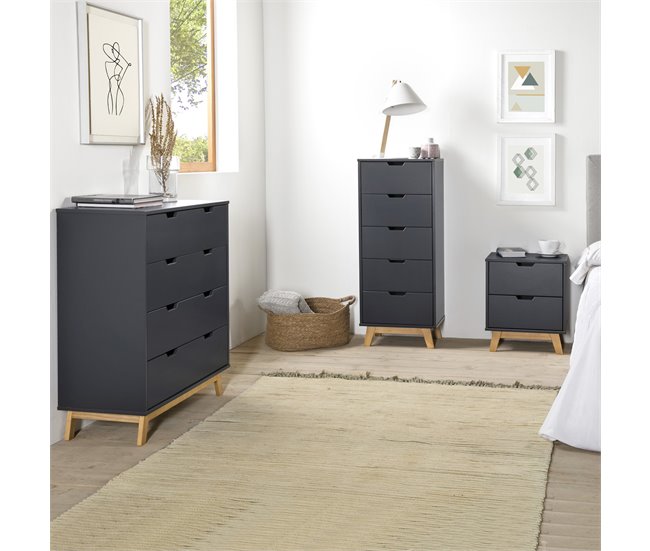 Cómoda de Noche Miranda de 4 cajones 80 Antracita