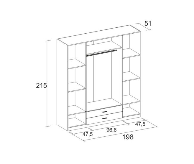 Armario Roma  puertas abatibles con  cajones 198 Blanco