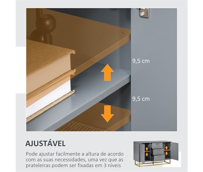 Aparador de Salón MDF, Metal HOMCOM, hogar - muebles de comedor Gris