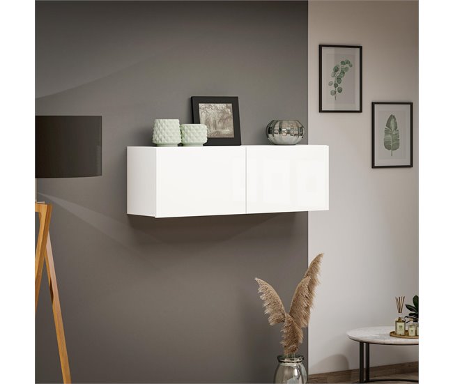 Armario mural efecto madera Blanco Brillo