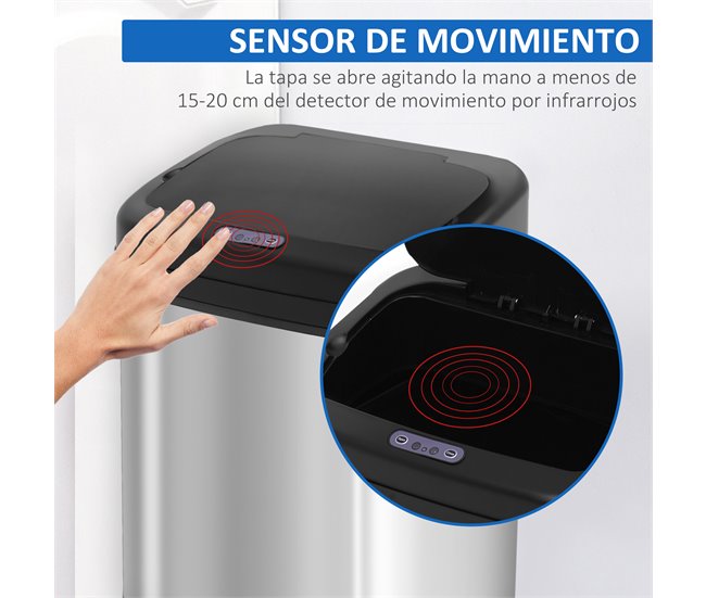 Cubo de Basura Acero Inoxidable, PP HOMCOM, hogar - cocina Gris