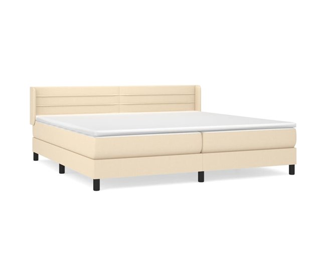 Conforama Cama box spring con colchón tela color crema 200x200 cm Rayas horizontales
