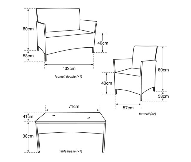 Conjunto de muebles de jardín CORFOU Marron