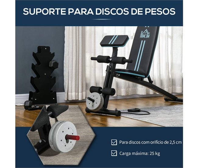 Banco de Pesas Acero, ABS HOMCOM, deportes y ocio - musculación Azul