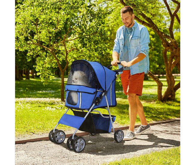 Cochecito para Perro y Gato Acero, Tela Oxford PawHut Azul