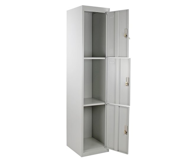 Armario de metal  con 3 puertas. Gris
