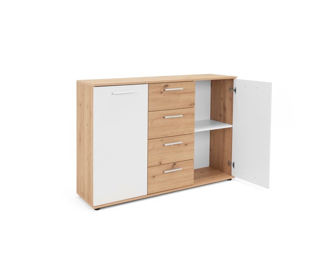Aparador con 2 puertas y 4 cajones JACKY Blanco/ Madera