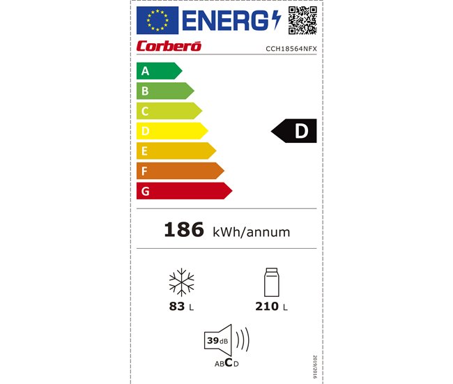 Frigorífico Combi 1,86M 293L No Frost Inox CORBERÓ CCH18564NFX Inox