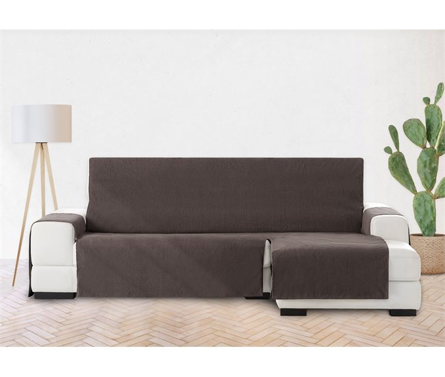 Vipalia Protector Cubre Sofá Chaise Longue Liso Modelo Chenilla Marron