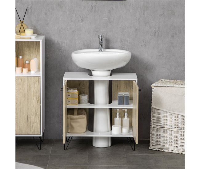 Armario de Baño Melamina de Madera, Acero kleankin, hogar - baño 60 Marron