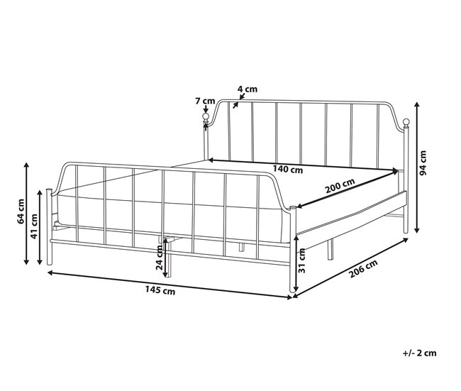 Beliani Cama con somier Hierro MAURESSAC 145x206 Blanco