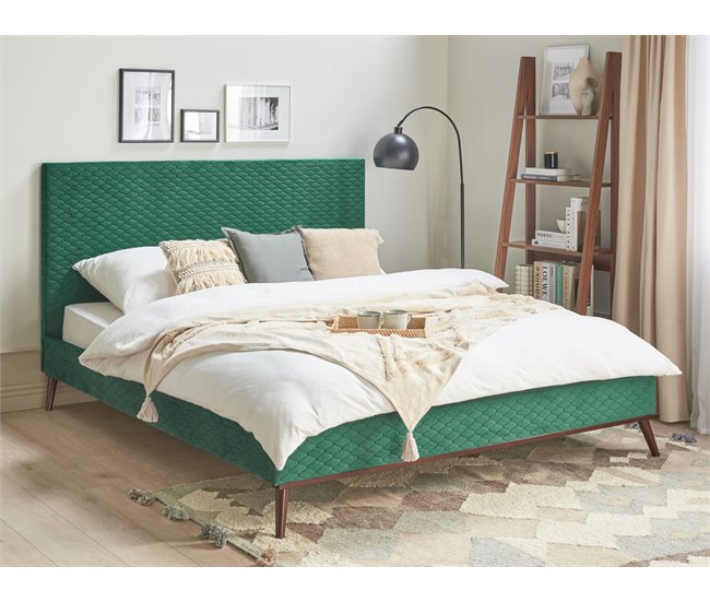 Beliani Cama con somier Terciopelo BAYONNE 191x212 Verde