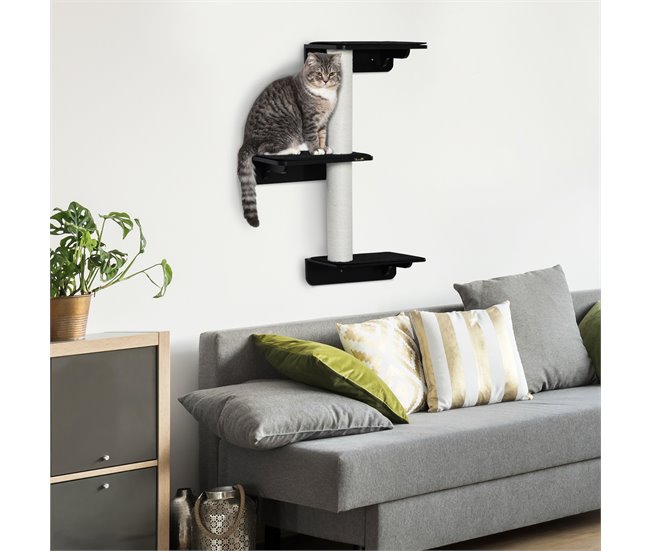 Árbol para Gatos MDF, Yute, Poliéster, PP PawHut Negro