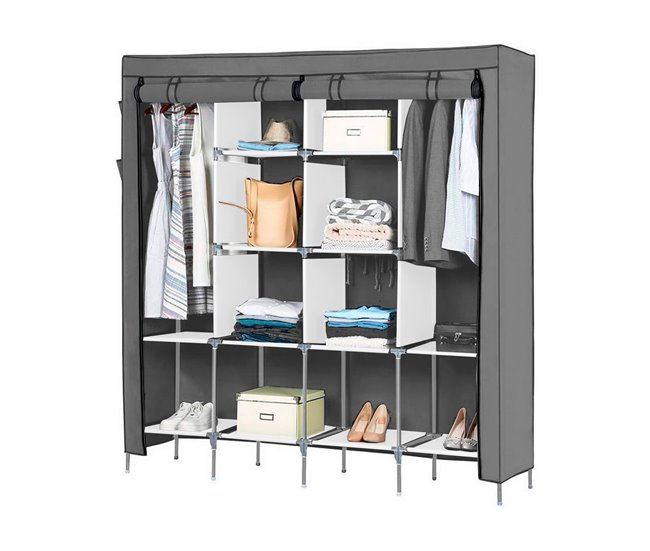 Armario Vestidor Tela Con Puertas Cremallera Nyana Home 167 Gris