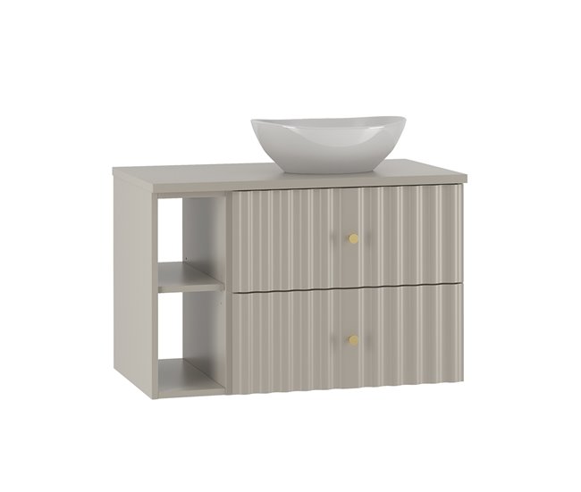 Conjunto de muebles con lavabo individual 2 compartimientos y columna Izae 80 Beige