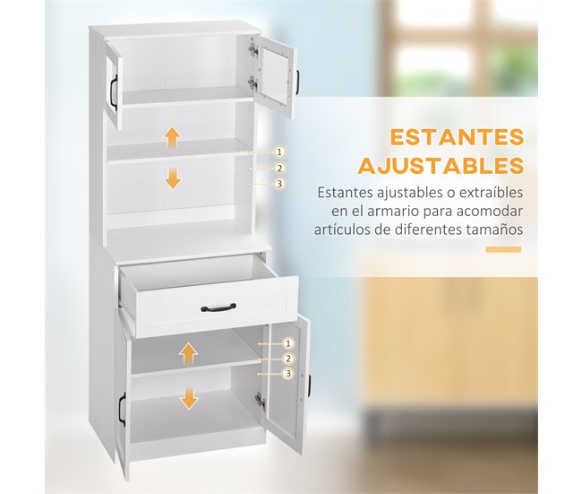 Alacena de Cocina MDF, Vidrio Templado HOMCOM, hogar - cocina Blanco