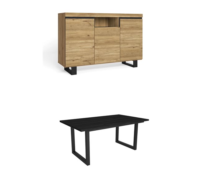 Conjunto Muebles de Salón, Mesa, Aparador Roble