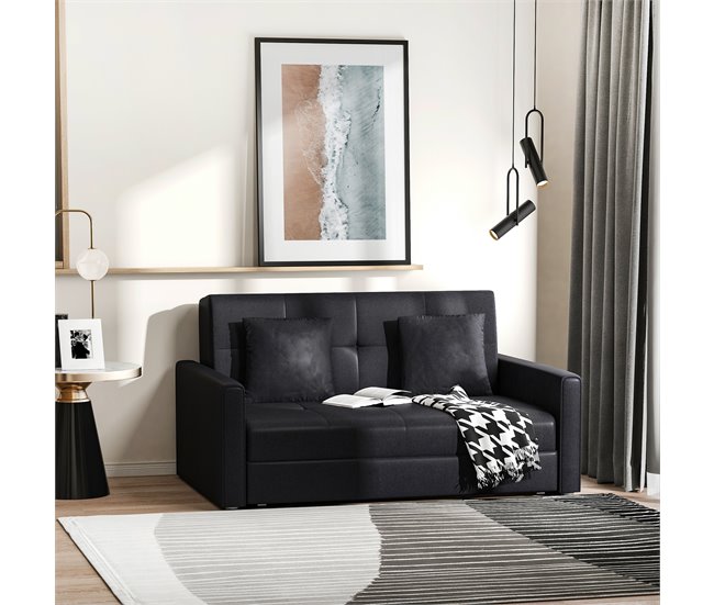 Sofá Cama Poliéster, Espuma, Madera de Eucalipto HOMCOM Gris
