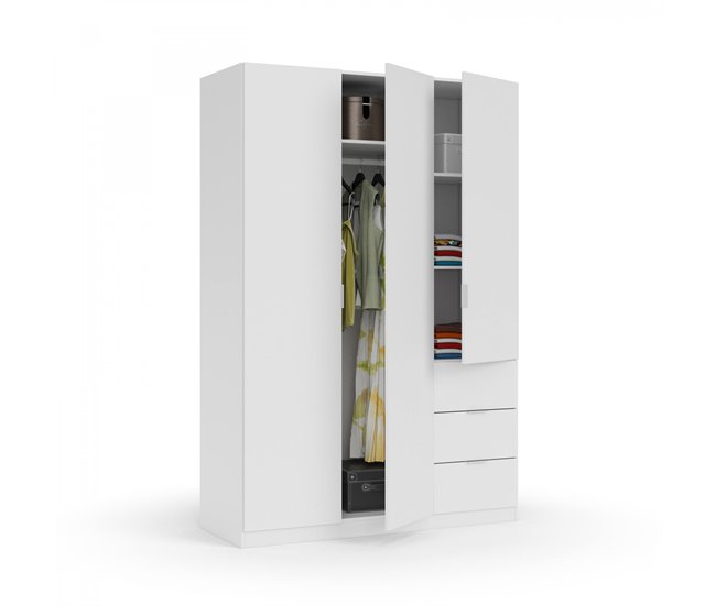Armario 3 puertas efecto madera 135 Blanco