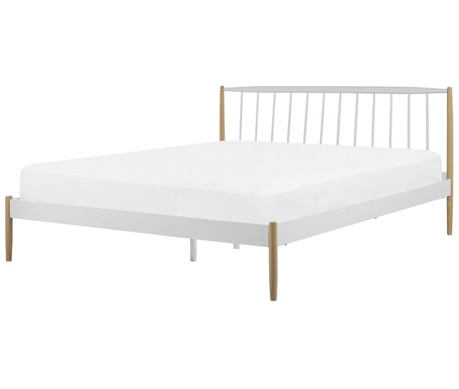 Beliani Cama con somier Metal MAURS 187x209 Blanco
