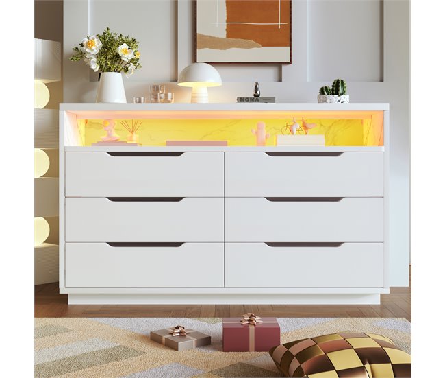 Cómoda de panel de partículas con 6 cajónes y 1 hueco Blanco