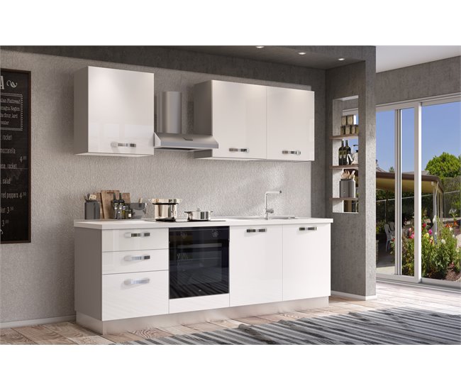 Cocina GILDA ICE derecha blanco brillo y gris claro Blanco