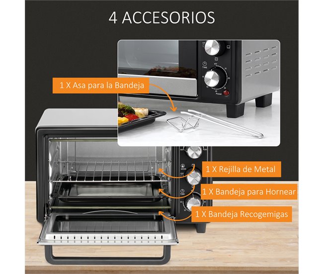 Horno Eléctrico Metal HOMCOM, hogar - cocina Negro/ Inox