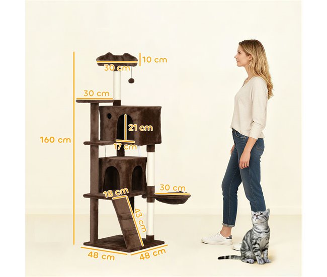 Árbol para Gatos Aglomerado de Madera, Felpa PawHut Marron