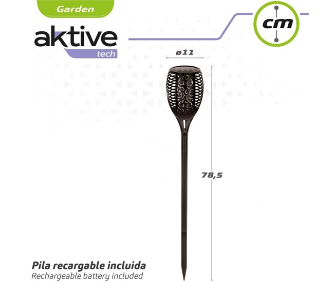 Antorcha solar luz LED efecto fuego Aktive Negro