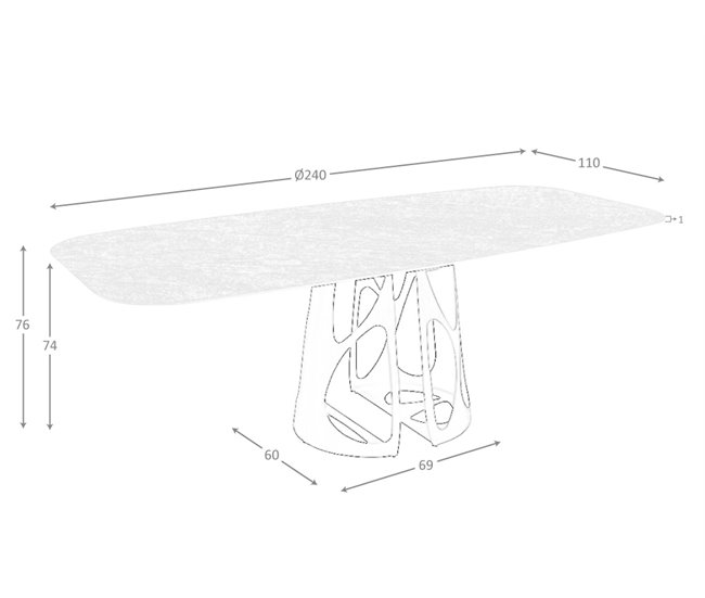 ANGEL CERDA Mesa comedor ovalada barril mármol porcelánico y acero negro 238x110 Azul/ Negro