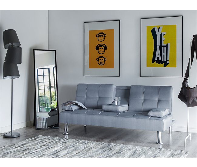 Beliani Sofá de 3 plazas Poliéster ROXEN Gris Claro