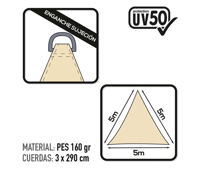 Toldo triangular sombreo Aktive Garden color crema Crema