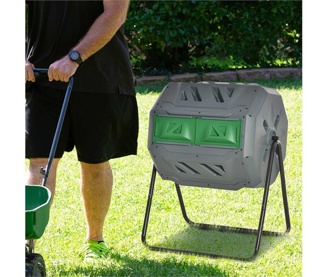 Compostador de Tambor Acero, PP Outsunny Gris