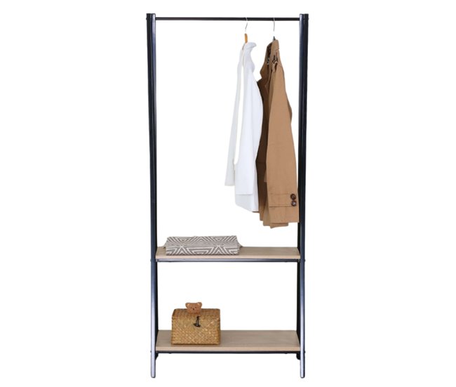 Burro de Ropa 2 Estantes Dormitorio Melamina y Metal Multicolor