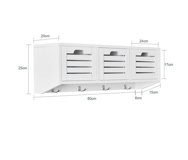 Perchero de pared con 3 Cestas y 4 Ganchos FHK19-W SoBuy Blanco