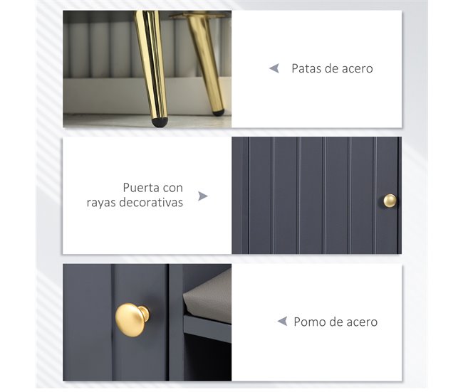 Banco Zapatero Melamina de Madera, Acero HOMCOM Gris