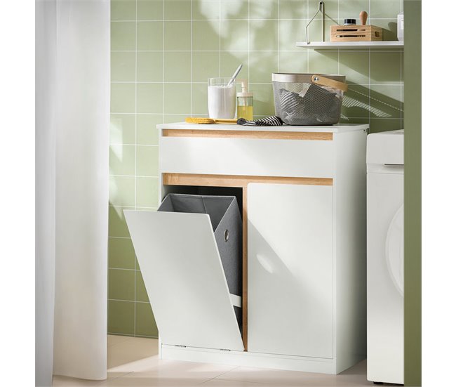 Armario De Baño Con Cesto Para Ropa Sucia BZR79-W SoBuy Blanco