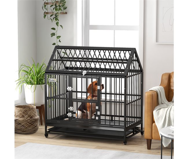 Jaula para Perros Acero PawHut, mascotas - accesorios para perros Negro