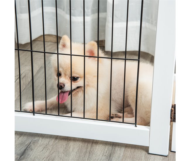 Barrera de Seguridad para Perros Madera de Pino y Acero PawHut Blanco