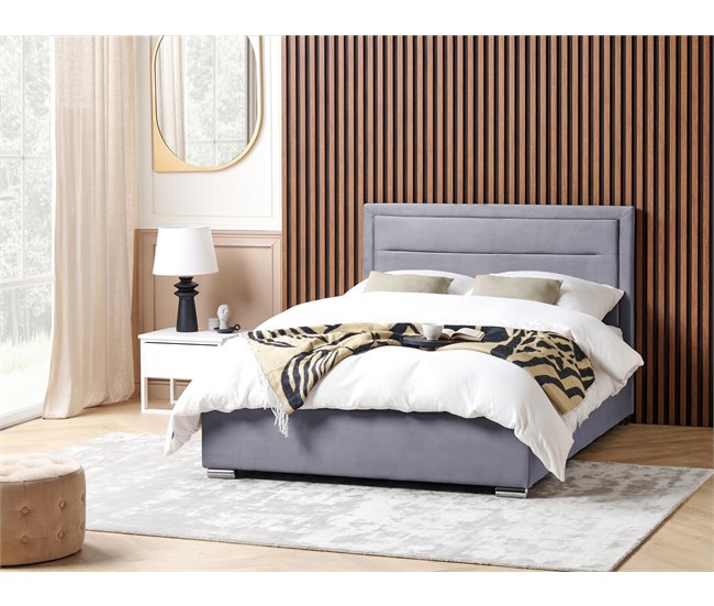 Beliani Cama con almacenaje Terciopelo ROUEN Gris Oscuro