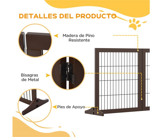 Barrera para Mascotas Madera de Pino PawHut Marron