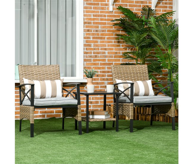 Muebles de Ratán Ratán PE, Poliéster, Acero Outsunny Crudo