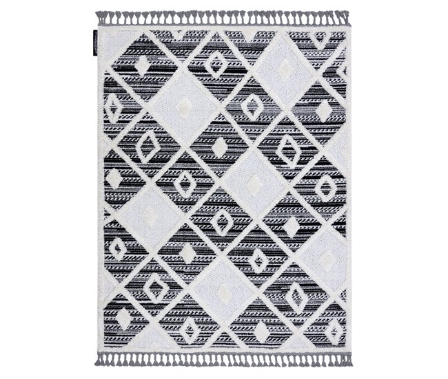 Alfombra MAROC P662 Diamantes Franjas Bereber marroquí Shaggy 140x190 Negro