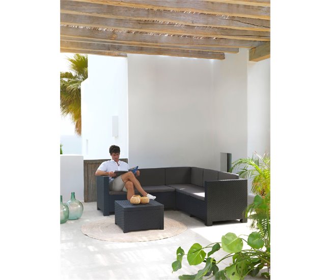 Set jardín OASIS con sofá rinconera 5 plazas y mesa de centro Grafito