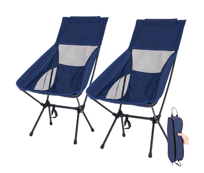 2 Sillas Plegables Camping Ligera con Respaldo Alto Azul Marino