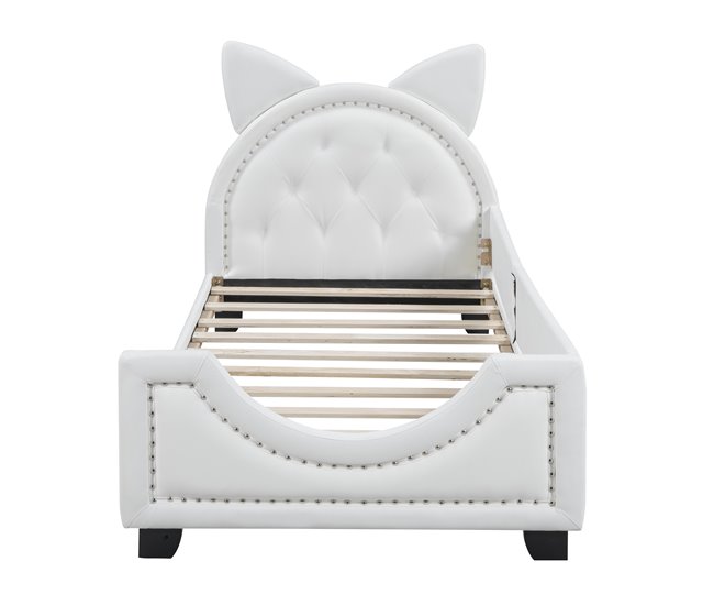 Conforama Cama infantil de piel sintética con cabecero en forma de oreja - somier de láminas - 90x200 cm - Blanco