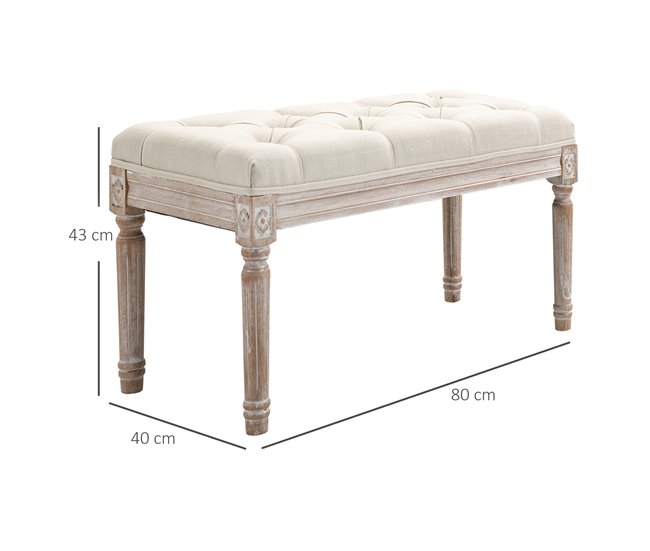 Taburete para Pie de Cama Poliéster, Espuma y Madera de Caucho Crudo