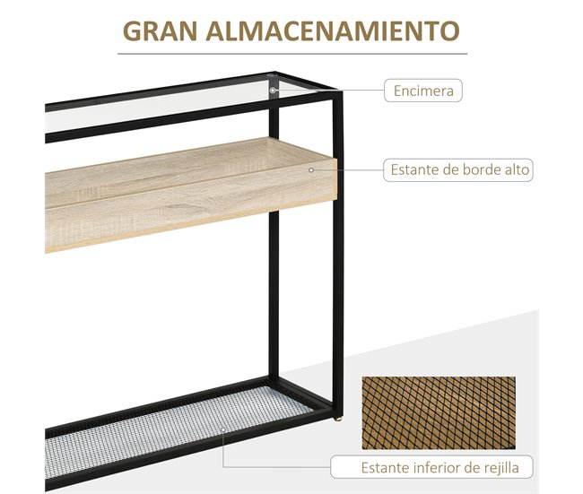 Mesa Consola Vidrio Templado, MDF, Metal HOMCOM 108 Negro