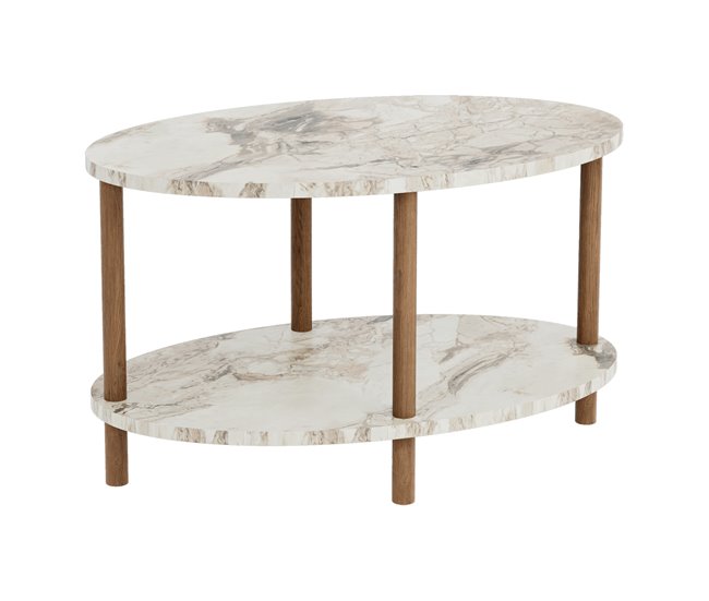 Mesa de centro Højreby ovalada aglomerado/madera 70x44 Blanco